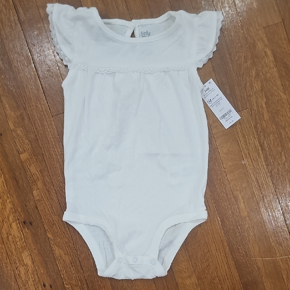 Baby White Cotton Flutter-Sleeve One-Piece Bodysuit